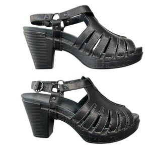 Dansko Randa Black Leather Open Toe Slingback Heeled Sandals Size 39 US 8.5 / 9